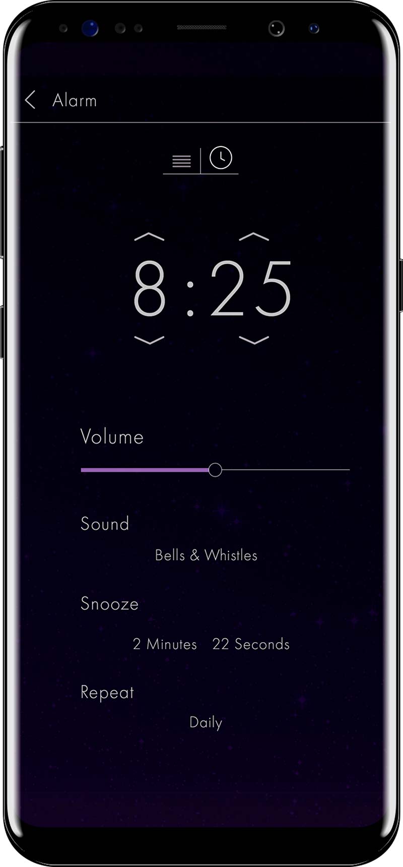 Phone Displaying Set Alarm Screen
