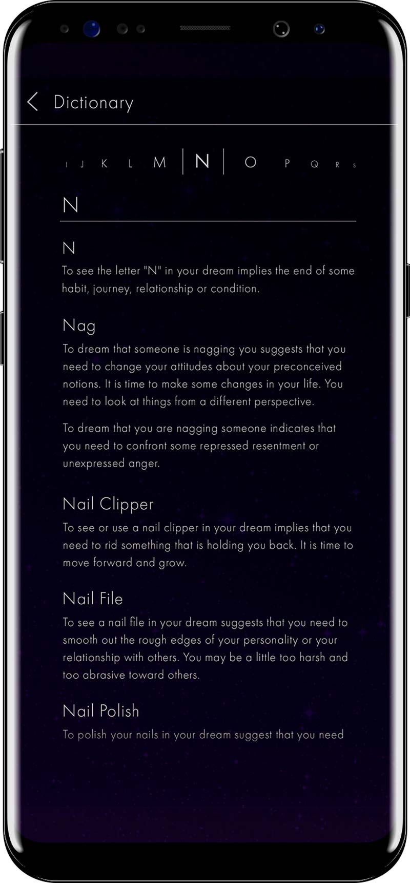 Phone Displaying Dream Dictionary Screen